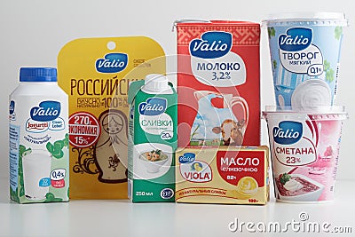 Dairy products of Russian branch of Finnish Valio company Editorial Stock Photo