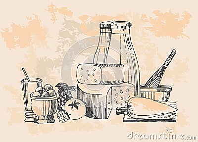 Dairy products set Cartoon Illustration