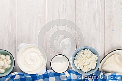 Dairy products. Sour cream, milk, cheese, yogurt and butter Stock Photo