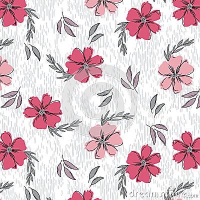 Daisies with leaves on gray melange background Vector Illustration