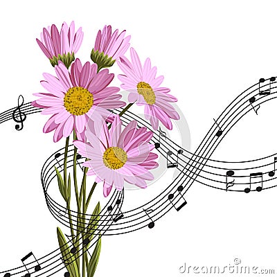 Daisies with music notes. Vector Illustration