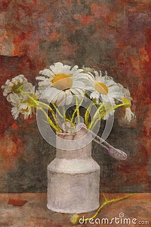 Daisy blooming flowers- vintage vase metal Editorial Stock Photo