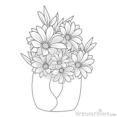 Daisy flower coloring pages. Simple daisy flower coloring pages. Daisy flower drawing. Vector Illustration