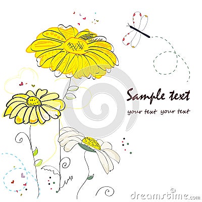 Daisy flower doodle greeting card vector Vector Illustration