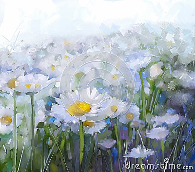 Oil painting white Daisy flower in filed Stock Photo