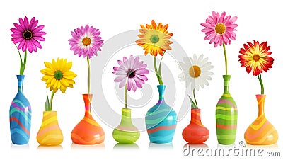 Daisy flowers in vases Stock Photo