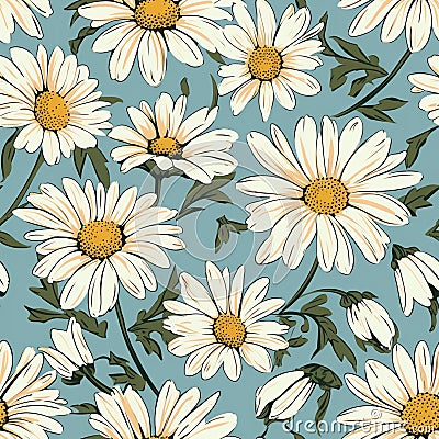 Daisy Harmony Seamless Floral Pattern Stock Photo