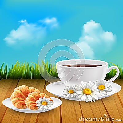 Daisy Realistic Breakfast Composition Vector Illustration