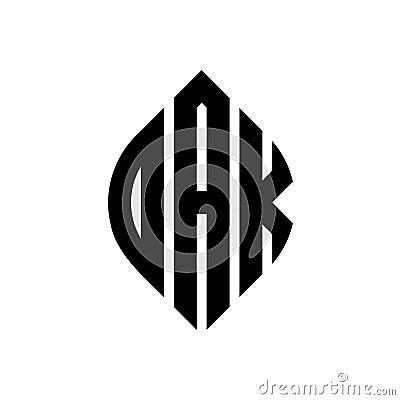 DAK circle letter logo design with circle and ellipse shape. DAK ellipse letters with typographic style. The three initials form a Vector Illustration