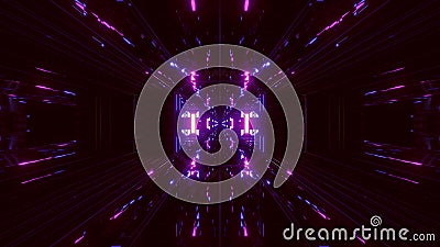 Dak reflective scifi tunnel background with nicec glow 3d illustration 3d rendering Cartoon Illustration