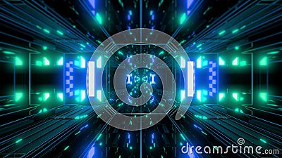 Dak reflective scifi tunnel background with nicec glow 3d illustration 3d rendering Cartoon Illustration