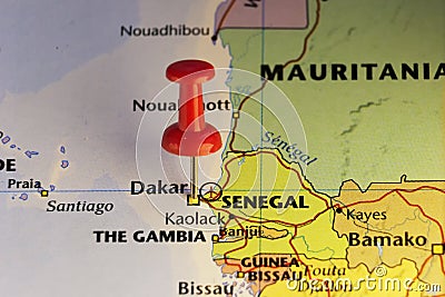 Dakar pinned map, capital of Senegal Stock Photo