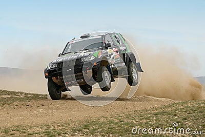 Dakar rally winner Bruno Saby jumping Editorial Stock Photo