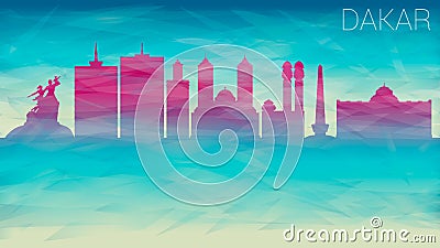 Dakar Senegal City Skyline Vector Silhouette. Broken Glass Abstract Geometric Dynamic Textured. Banner Background. Colorful Shape Vector Illustration