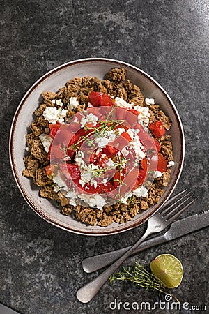 Dakos greece salad. Rusks with tomatoes and feta cheese Stock Photo