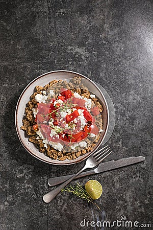 Dakos greece salad. Rusks with tomatoes and feta cheese Stock Photo