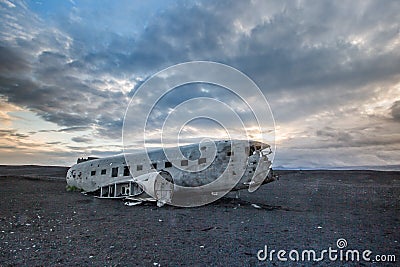 Dakota plane wreck on the wreck beach in Vik, Iceland Stock Photo