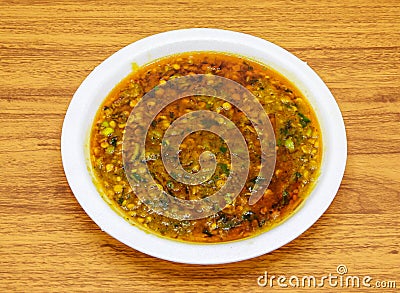 dal chana fry served in plate isolated on table top view of indian and pakistani spicy food Stock Photo