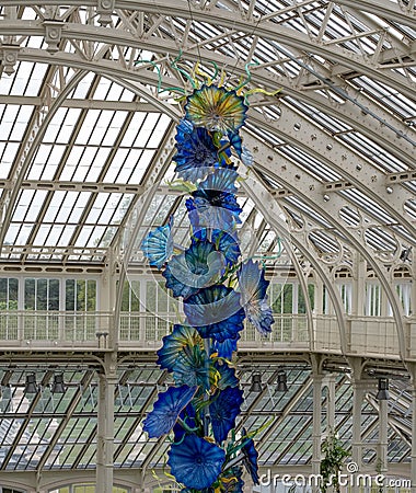 Dale Chihuly exhibit `Persians` in the Temperate House at Kew Gardens, London UK. Stock Photo