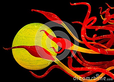 Dale Chihuly Yellow Sun and Abstract Glass Art Editorial Stock Photo