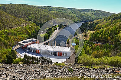 The Dalesice pumped - storage hydroelectric power station on the Jihlava river. Dam with landscape in the Czech Republic Stock Photo