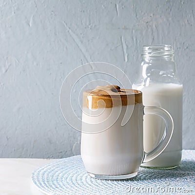 Dalgona frothy coffee trend korean drink milk latte Stock Photo