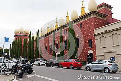 The Dali Museum in Figueres, the movement of cars and tourists near the museum. Editorial Stock Photo