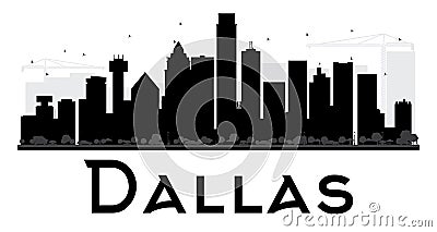 Dallas City skyline black and white silhouette. Cartoon Illustration