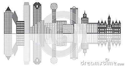 Dallas City Skyline Grayscale Illustration Vector Illustration