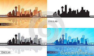 Dallas city skyline silhouettes set Vector Illustration