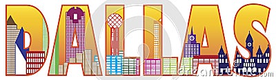 Dallas City Skyline Text Outline Color Illustratio Vector Illustration