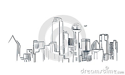 Dallas city vector sketch landscape line illustration skyline Cartoon Illustration