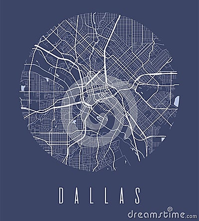 Dallas map poster. Decorative design street map of Dallas city cityscape aria panorama Cartoon Illustration