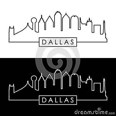 Dallas skyline. Black and white linear style. Vector Illustration