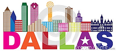 Dallas Skyline Lone Star Text Color Illustration Vector Illustration