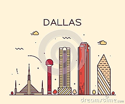 Dallas skyline trendy vector illustration linear Vector Illustration