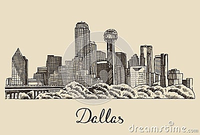 Dallas skyline vector illustration hand drawn Vector Illustration