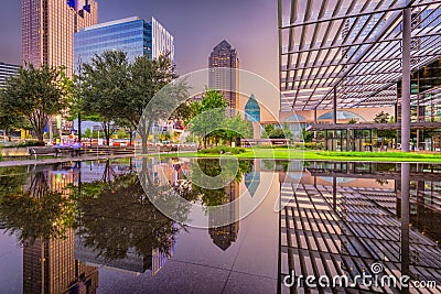 Dallas, Texas Cityscape and Plaza Stock Photo