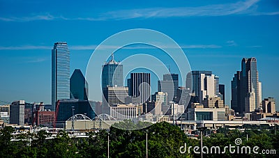 Dallas Texas downtown Metropolis Skyline Cityscape with Highrises and Office buildings on Nice Sunny Day Stock Photo