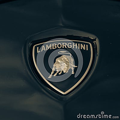 Vintage tone Lamborghini logo on 2018 Rose Gold Chrome Aventador Editorial Stock Photo