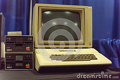 Old Apple II computer system at event exhibition Editorial Stock Photo