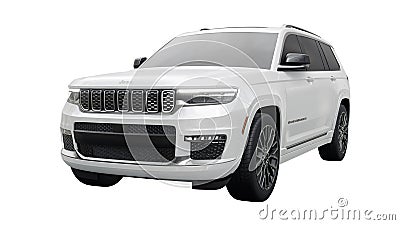 Dallas, USA. December 12, 2022. white Jeep Grand Cherokee L 2022 on a white background. A premium SUV car with an Cartoon Illustration