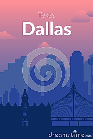Dallas, USA famous city scape view background. Vector Illustration