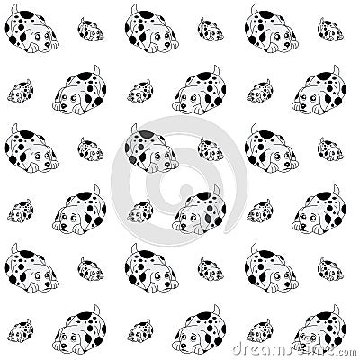 Dalmatian Dog Cute Illustration, Cartoon Funny Character, Pattern Wallpaper Stock Photo