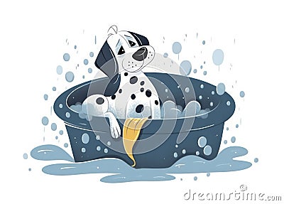 Dalmatian Puppy Dog in Tub Cartoon Illustration