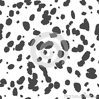 Dalmatian seamless pattern. Animal skin print. Dog and cow black dots on white background. Vector Vector Illustration