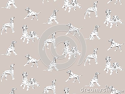 Dalmatian Seamless pattern beige decor, design with funny cartoon white potted dalmatain dogs breed , pet background Vector Illustration