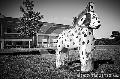 Dalmation dog painted Dala Horse wooden statue sits outside the Scandia Fire Department Editorial Stock Photo