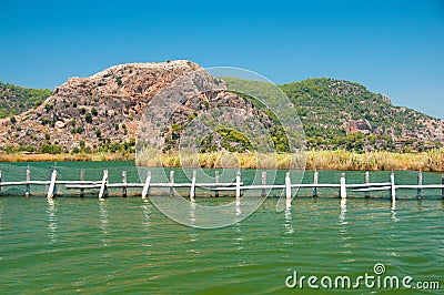 Dalyan River, fencing in the water turtle hospital. Stock Photo