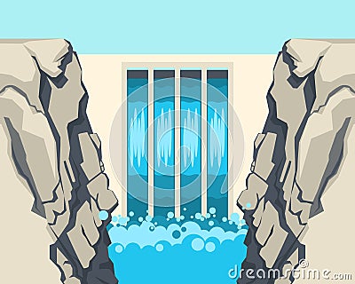 Dam barrier stops or restricts flow of water underground streams Vector Illustration